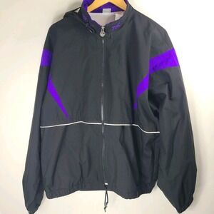 Vintage ASICS Gore-Tex Windbreaker Jacket Black Purple Size 16 Detachable Hood